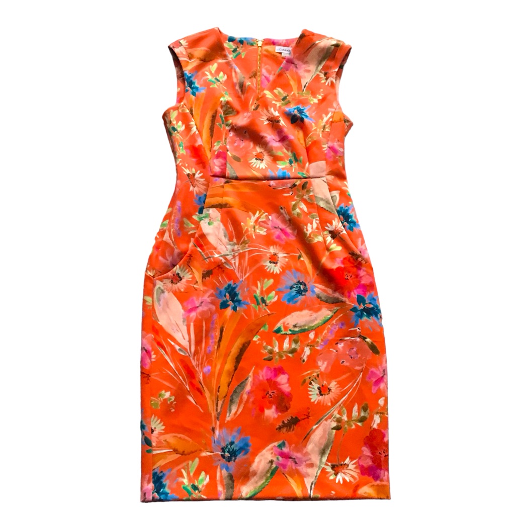 Calvin Klein Scuba Ponte Orange Floral Sleeveless Exp. Zipper Nwt Sz 8 Msrp $134